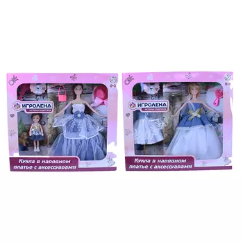 ИГРОЛЕНД Кукла в нарядном платье с аксессуарами, 29см, пластик, полиэстер, 2 дизайна