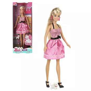 ИГРОЛЕНД Кукла в стильном платье с питомцем, ABS, полиэстер, 12х32х5,5см, 2 дизайна