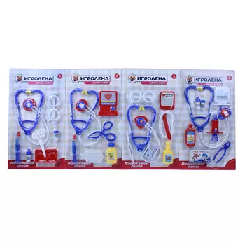 ИГРОЛЕНД Набор игровой "Доктор", 8 пр., пластик, 21,5х38х3см, 4 дизайна