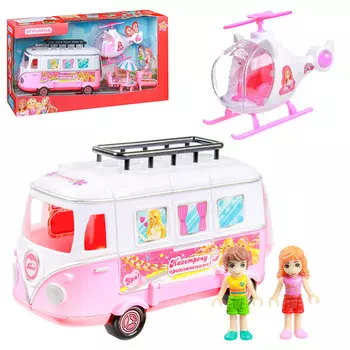 ИГРОЛЕНД Набор игровой "Дом для путешествий", 2 куклы, аксесс., 17пр, пластик, 44х22х23см, 2 дизайна