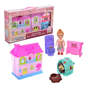 ИГРОЛЕНД Набор игровой "Дом с мебелью и фигурками", 11пр., пластик, 3хAG13, 39,5х22, 5х6,5см