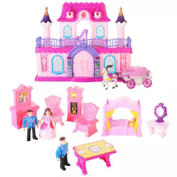 ИГРОЛЕНД Набор игровой "Кукольный коттедж" с каретой, фигурками, мебелью, пластик, 70,5х45,5х11см