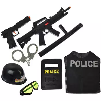 ИГРОЛЕНД Набор игровой "Полисмен" (каска, щит, оружие), пластик, 34х21х18см, 3 диз.,1707A-09/10/11