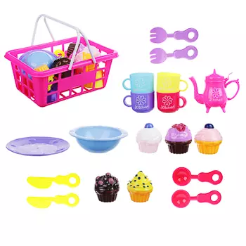 ИГРОЛЕНД Набор игровой "Посуда с пирожными и пирогом для резки", 18 пр., пластик, 24х16х9,5