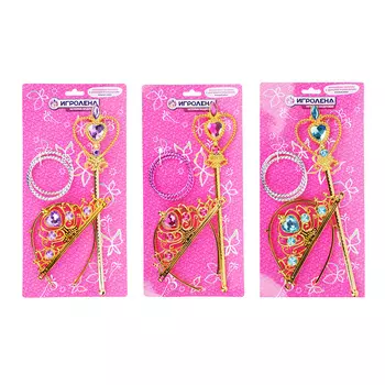 ИГРОЛЕНД Набор игровой "Волшебная палочка с короной и браслетом", пластик, 18х34см, 2-6 цветов