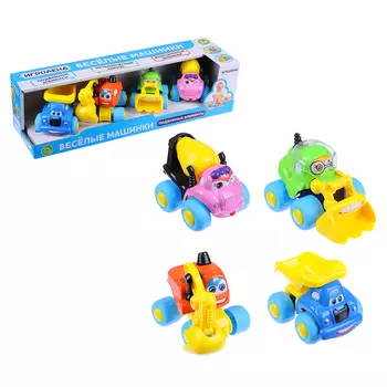 ИГРОЛЕНД Набор инерционных авто "Веселые машинки", 4 пр., пластик, металл, 35х10х10см