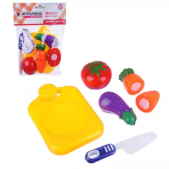 ИГРОЛЕНД Набор овощей и фруктов для резки, 5пр., пластик, 17х20,5х4,5см, 4 дизайна