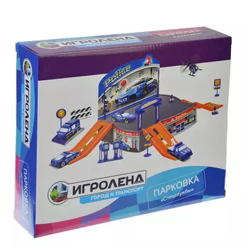 ИГРОЛЕНД Парковка "Спецслужбы", в комплекте машина, вертолет, пластик, 25х5,5х21см, 2 дизайна