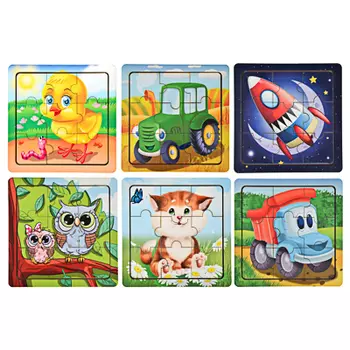 ИГРОЛЕНД Пазлы деревянные, 12х12х0,7 см, 6 дизайнов