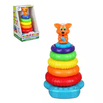 ИГРОЛЕНД Пирамидка обучающая в виде "Рыжего котика", звук, 2хАА, РР, 16х23,5х15см