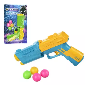 ИГРОЛЕНД Пистолет стреляющий шариками, 4 шарика, PP,PVC, 17х28,5х4см, 4 дизайна