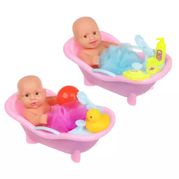 ИГРОЛЕНД Пупс в ванночке с аксессуарами, PP, PVC, упак. 24х15х14см, 2 дизайна