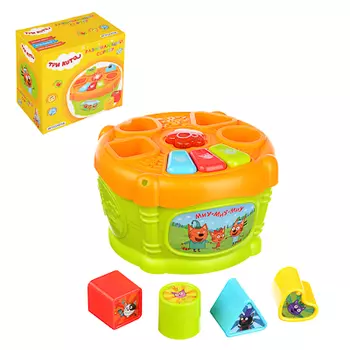 ИГРОЛЕНД Сортер развивающий барабан "Три кота", свет, звук, 2АА, пластик, 17х10,5х17см