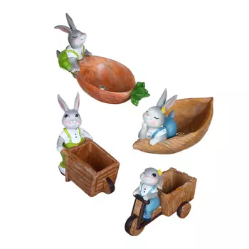 INBLOOM Кашпо цветочное Зайчик, полистоун, 6,5х12,5х12,5см -7,5х17х10,5см