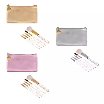 ЮL Набор: кисти для макияжа 5шт и косметичка, металл, пластик, нейлон, ПУ, 3цв, ПР-21