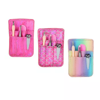 ЮL Набор маникюрный 4 предмета, металл, пластик, ПУ, 10,5x7см, 3 дизайна, ПР-21