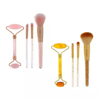 ЮL Набор: массажный роллер и кисти для макияжа 3шт, древ.смола, металл, пластик, нейлон, 2цв, ПР-21