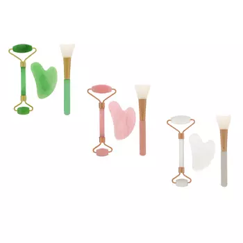 ЮL Набор: массажный роллер + скребок Гуаша + кисть для косметических процедур, 3 цвета, ПР-21