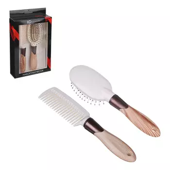 ЮL Набор расчесок: массажная и гребень, пластик, 18,5см, 3 дизайна, ПР-21