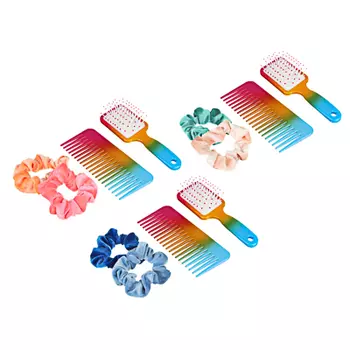 ЮниLook Набор 4 пр: расческа массажная 15,5х5см, гребень 15,3х5,8см, резинки 2шт, пластик, полиэстер