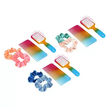ЮниLook Набор 4 пр: расческа массажная 15,5х5см, гребень 15,3х5,8см, резинки 2шт, пластик, полиэстер