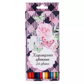 Карандаши Волшебные цветы 24 цвета, шестигранные заточенные