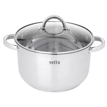 Кастрюля 5,4 л VETTA Фултон, нержавеющая сталь, стеклянная крышка