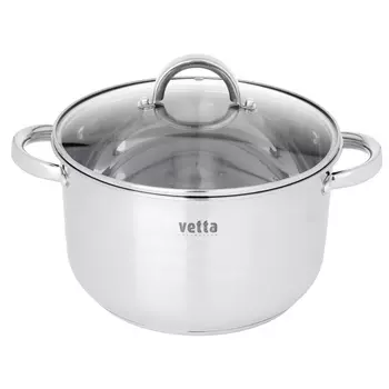 Кастрюля 5,4 л VETTA Фултон, нержавеющая сталь, стеклянная крышка