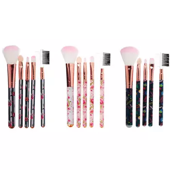 Кисти для макияжа ЮниLook, 5 шт, ворс нейлон, 13,5 см, 3 дизайна