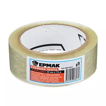 Клейкая лента, 35 ммx75 м, прозрачная, ЕРМАК