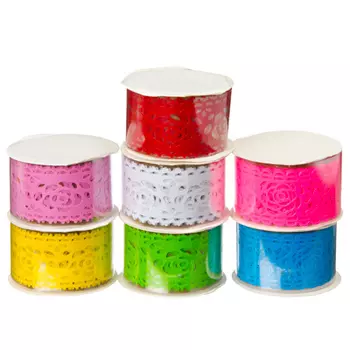 Клейкая лента ажурная, ПВХ, 3,5х100см, "С розами", 6-7 цветов