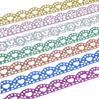 Клейкая лента ажурная с глиттером, ПВХ, 1,8х100см, 7 цветов (6х2 см)