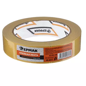 Клейкая лента двухсторонняя, полипропилен, 25 ммх25 м, инд.упаковка, ЕРМАК