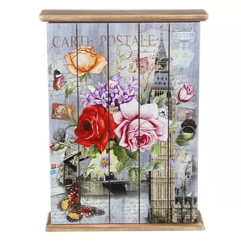 Ключница закрытая, на 6 крючков, с розами, МДФ, 28,5х21х6см