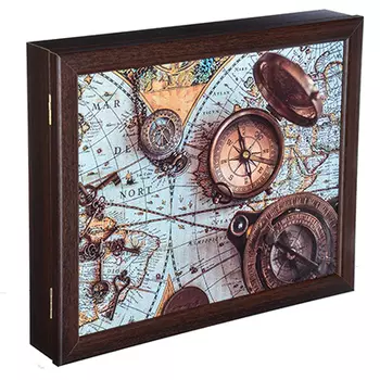 Ключница закрытая с изображением карты, на 7 крючков, 31х26х5см, МДФ, Дизайн