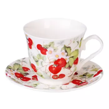 Кофейный сервиз 12предметов, костяной фарфор, 110 мл, MILLIMI "Земляничная поляна"