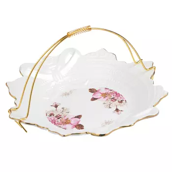 Конфетница с металлической ручкой, костяной фарфор, 23 см, MILLIMI "Роскошь"