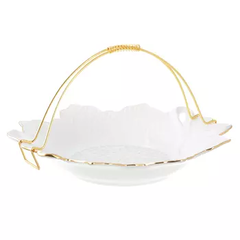 Конфетница с металлической ручкой MILLIMI Вивьен 22х22х4см, костяной фарфор