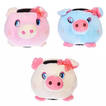 Копилка музыкальная "Свинка", звук, плюш, пластик, 10х10см, пит.: 3хAG13, 4 цвета