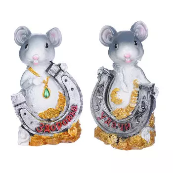 Копилка СНОУ БУМ в виде мышки с подковой, 13х7х6,5 см, полистоун, 2 дизайна