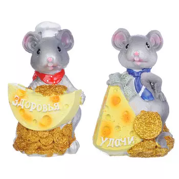 Копилка СНОУ БУМ в виде мышки с сыром, 12х7,5х6,8 см, полистоун, 2 дизайна