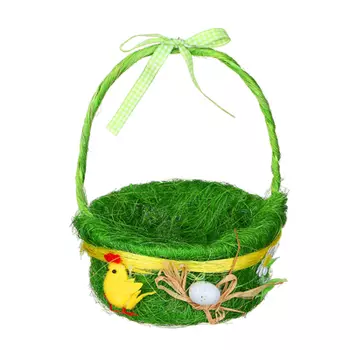 Корзинка декоративная, 14x21 см, пластик, пенопласт, полиэстер, металл, сизаль, картон, зеленая