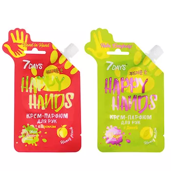 Крем-парфюм для рук 7 DAYS HAPPY HANDS HAND IN HAND с персиком/HELLO, EVERYBODY! с дыней, 25 г