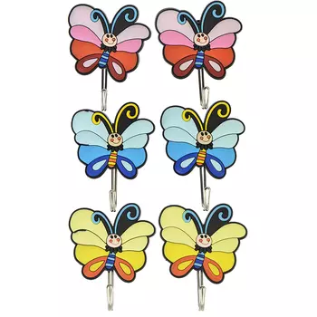 Крючки самоклеящиеся 2 шт, резина/металл, 3 цвета, ВЕСЕЛЫЙ РОДЖЕР "Бабочки"