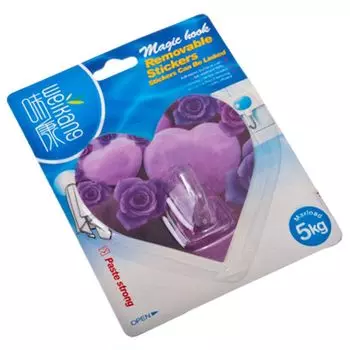 Крючок самоклеящийся, ПВХ, 8,3х8,3см, "Сердце"