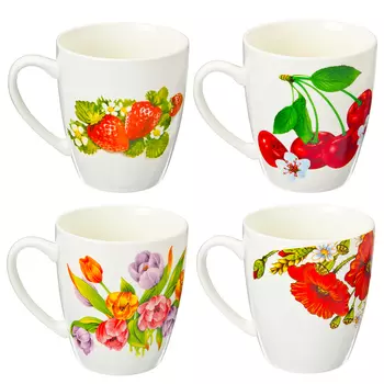 Кружка 260мл фаянс, Флора-микс, 4 дизайна, 0176