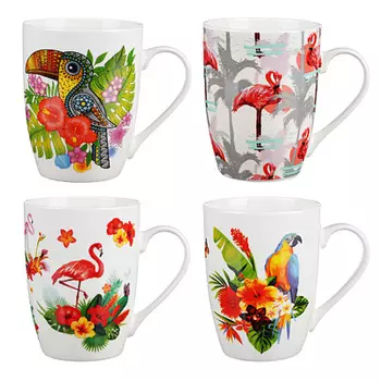 Кружка 350 мл, MILLIMI Тропические птицы, керамика, 4 дизайна
