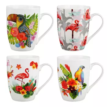 Кружка 350 мл, MILLIMI Тропические птицы, керамика, 4 дизайна