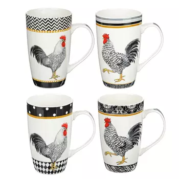 Кружка 590 мл, MILLIMI Петухи, керамика, 4 дизайна