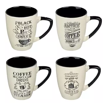 Кружка керамическая 380 мл, 4 дизайна, MILLIMI "Кофейня"